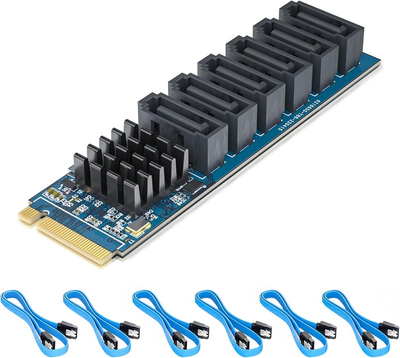 ipolex M.2 (M Key) to 6xSATA Adapter, with 6 SATA Cables, SATA3.0, NO-Riad, for Desktop PC Support SSD and HDD - Image 1